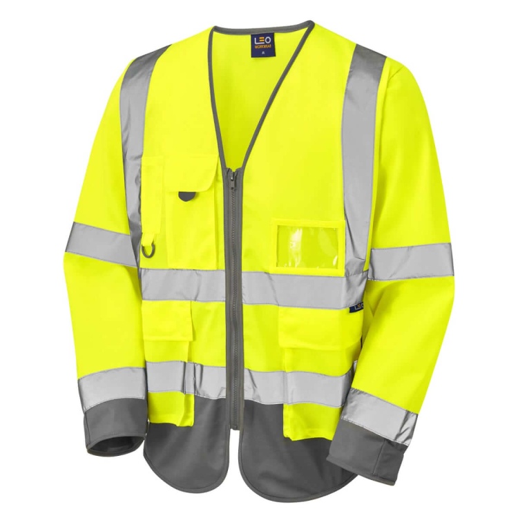 Leo Workwear S12-Y/GY Wrafton Hi Vis Class 3 Superior Sleeved Vest Yellow / Grey